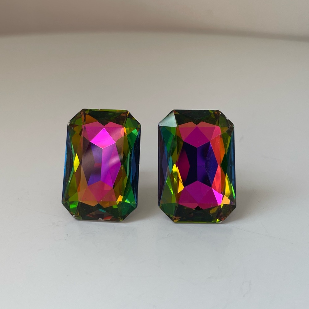 Vintage 80s Statement Multicolor Crystal Stud Earrings